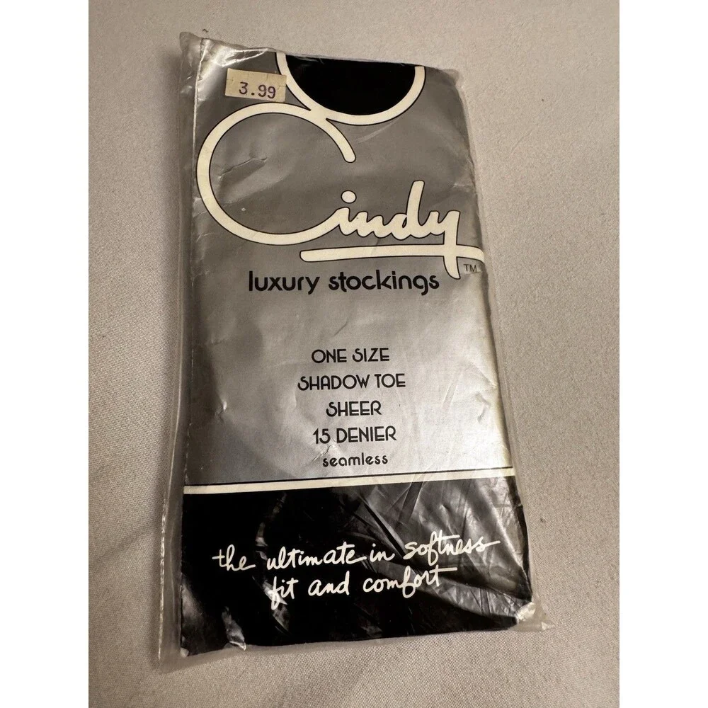 Vintage Cindy Luxury Black Stockings Style #411 100% Nylon Sheer One Size New